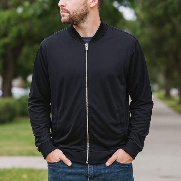 Banana Republic Black Zipup Jacket Capsule Preppy Athleisure Substantial M - Picture 1 of 8